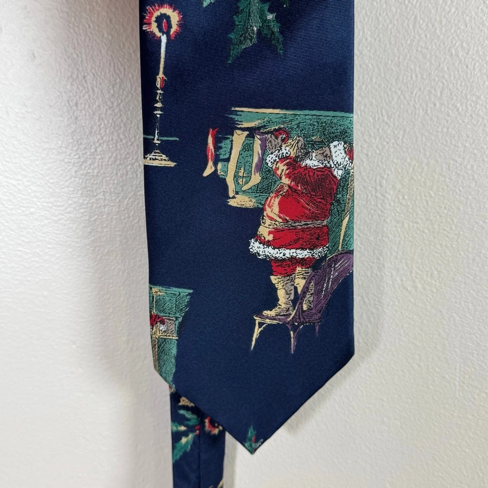 Webley 100% Silk Blue Christmas Tree Santa Novelty Print Mens Tie - Image 2 of 4