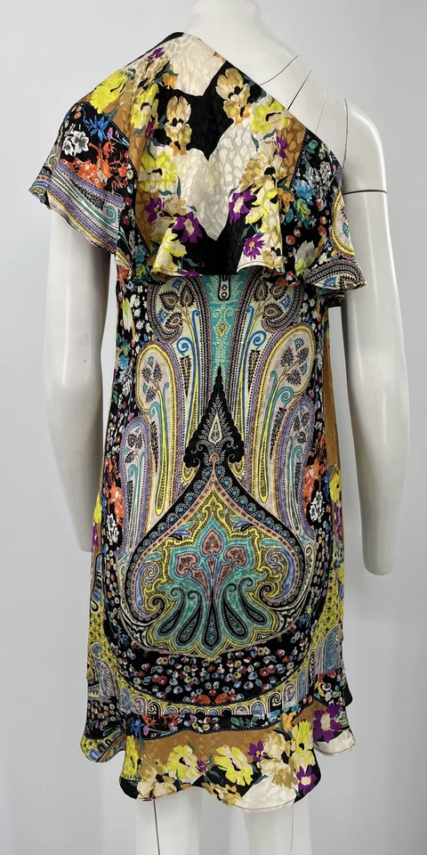 Vestido Etro Retail - $1480 Neón Paisley Floral Volantes Un Hombro talla 42 Foto 4 de 4