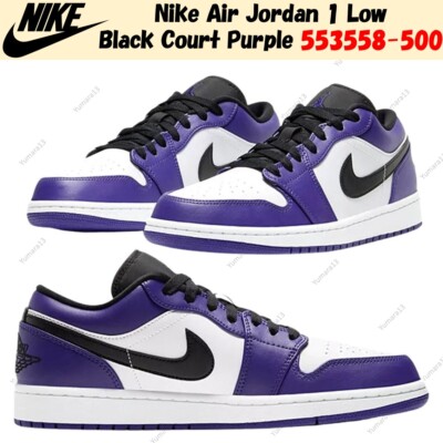 Nike Air Jordan 1 Low Black Court Purple 553558-500 Men's Size