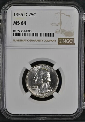 1955D Washington Silver Quarter - NGC MS64