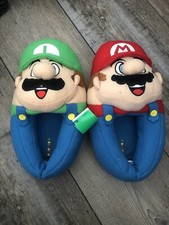 Super Mario Brothers Mario And Luigi Novelty Video Game Slippers Size 13-1 Youth