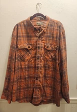 Duluth Trading Co. Mens XL Orange Plaid Long Sleeve Button Up Flannel Shirt 44-8