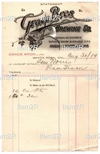 Vintage Grace Bros. Brewing Co. 1914 Billing Statement Santa Rosa CA Item2R