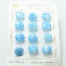 12 Buttons- 14mm Carded Blueand White Stripe, Glass Shank - Czech Glass
