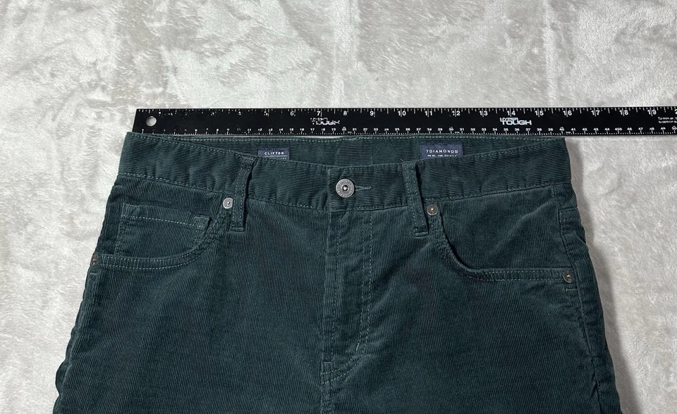 Pantalones de pana rectos ajustados 7 Diamonds Clifton para hombre 30x30 (se adapta a 31x29,5) verdes Foto 3 de 4