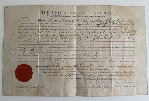 Land Grant Signed U.S. Grant
