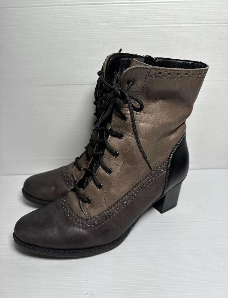 Rieker Size 37 Women’s Brown Leather Comfort Lace-Up Zip Boots Made In Slovakia - image 3 of 4