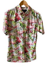 Pink Flamingo Hawaiian Shirt Molokai Surf Co Short Sleeve Button-up Retro Resort