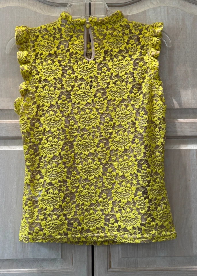 NWOT Anthropologie Dolan Left Coast  Yellow Lace Ruffle w/ Cami Tank Size Small — 第 3/4 张图片