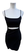Lulus Black Mini Dress Small Cutout Bodycon Wrap Skirt Adjustable Straps Date