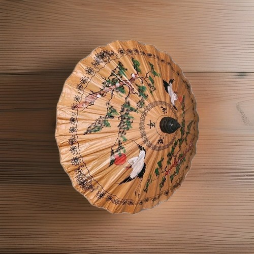 Japanese Hand Painted Bamboo Rice Paper Parasol Umbrella - Sakura Crane Red Sun 