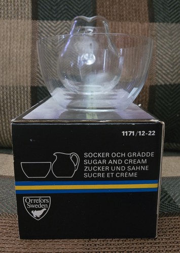 Vintage Orrefors Schweden Glas Zuckerdose und Sahnekännchen Originalkarton unbenutzt - Bild 3 von 9