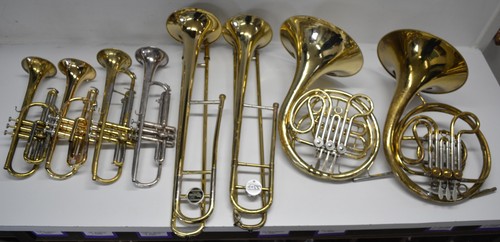 SET/LOT 2 FRENCH HORN, 2 TRUMPET,2 TENOR TROMBONE,2 CORNET -CONN, GETZEN, YAMAHA