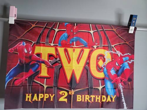 Spider Man Happy 2nd Birthday Banner Backdrop - Wall, Hanging, Nylon BD1