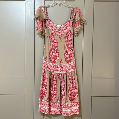 Plenty By Tracy Reese Cold Shoulder Drop Waist Mini Dress 100% Silk Lace Pink 2