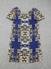 Madewell Dress Womens XS Blue Floral Silk Shift Scoop Neck Short Sleeve Mini