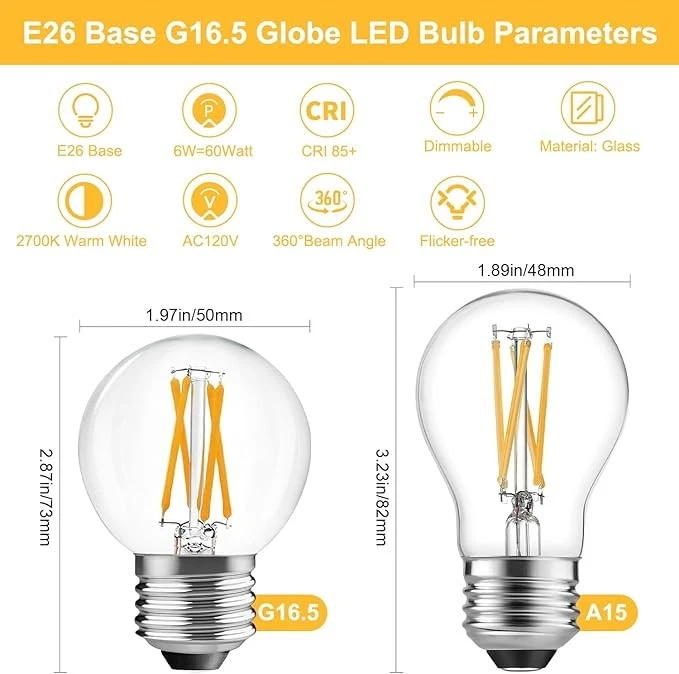 BRIMAX Dimmable E26 4W=40W LED Light Bulbs G16.5 Globe Vintage Bulb 10 Pack 400L - Image 2 of 4