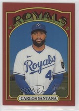 2021 Heritage High Number Chrome Red Border Refractor 27/372 Carlos Santana 0b2