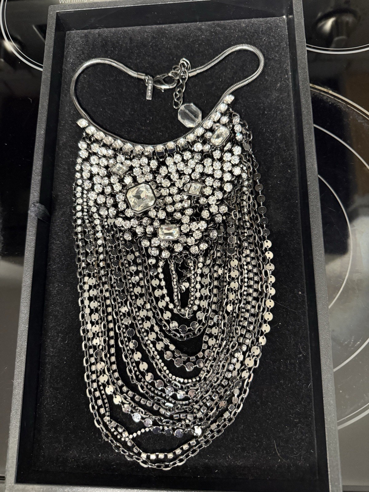 SilverTone Bib Statement Necklace Signed Chico’s … - image 2