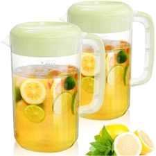 2 pack 1 gallon plastic pitcher with lid, clear ice tea pitcher for fr