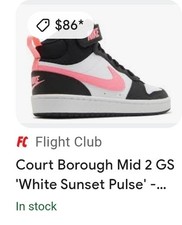 Nike Court Borough Mid 2 Kids' Sneakers Black/White/Pink, Size 1Y,