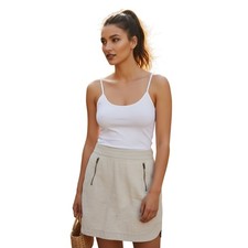 J. Crew Canvas Mini Skirt 2 Linen Blend Zip Front Khaki Tan Utility Pocket 28x16