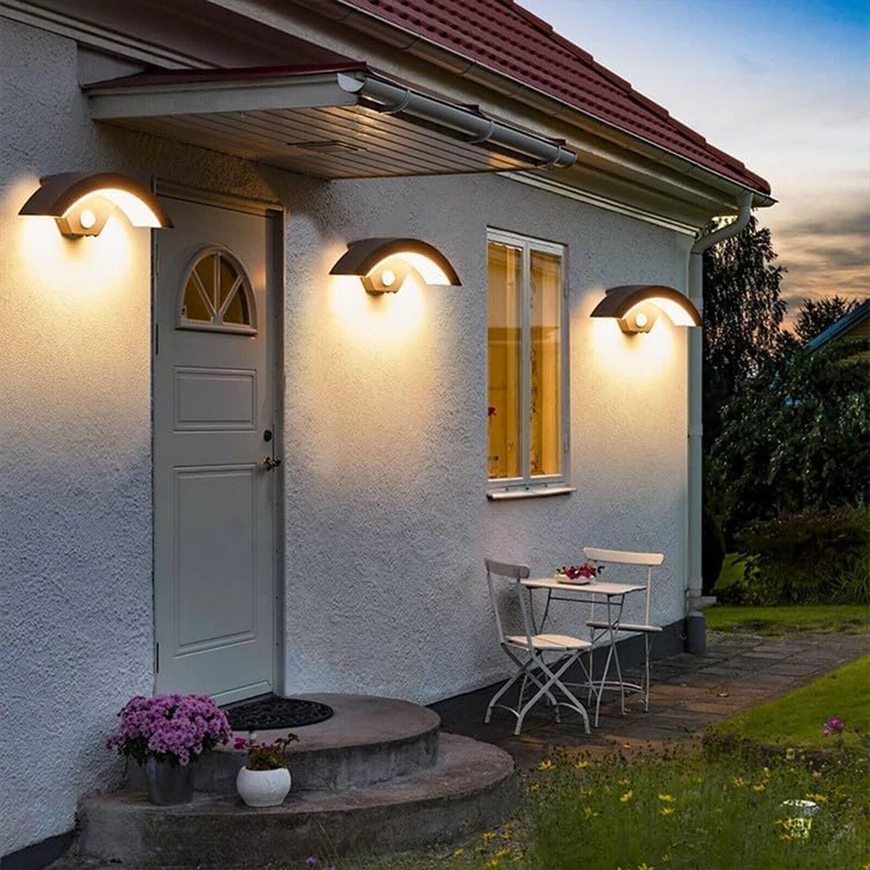Modern Curved Outdoor LED Wall Light PIR Motion Sensor Lamp Outside Garden Porch - Image 2 of 4