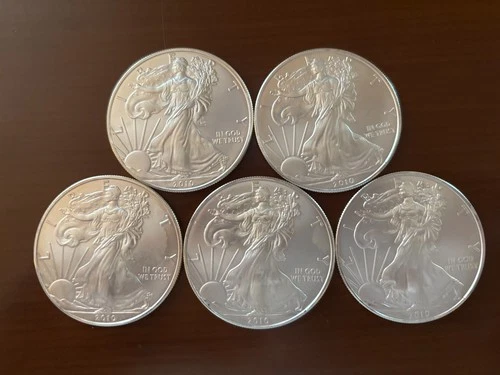 5) Silver Eagles: 2010 Silver Eagles 1 Troy Oz .999 Fine US Silver