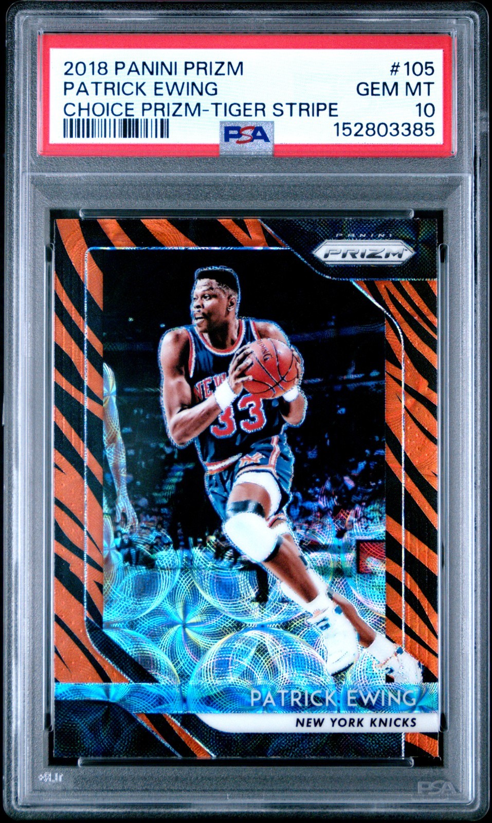 2018 Panini Prizm - PATRICK EWING Tiger Stripe Choice SSP (PSA 10) NY Knicks HoF