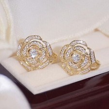 1.20Ct Lab Created Diamond Round Rose Stud Earring 14K Yellow Gold Plated Silver