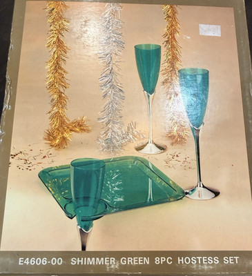 MCM George Briard E4606-00 Shimmer Green Lucite 8 PC Hostess Set NIB In Box