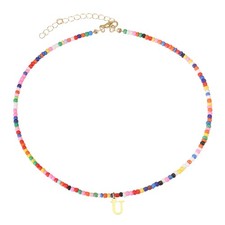 Colorful Initial Necklaces for Women,Cute Trendy Bead Chokers Necklace Letter U 