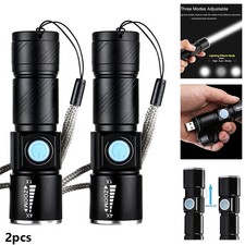 2 x Mini Small LED Flashlight Super Bright Torch Tactical Lamp USB Rechargeable