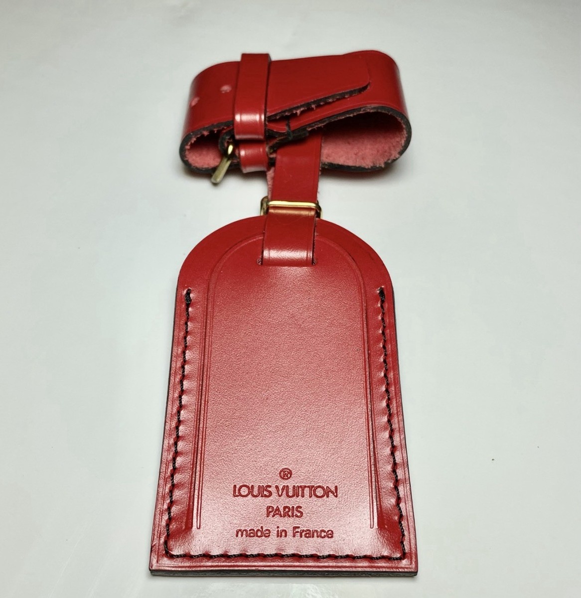 Louis Vuitton Red Leather Name Tag w/ Gold-tone Strap Poignet