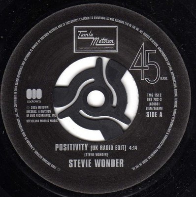 Stevie Wonder Positivity 7'' vinyl UK Motown 2005 large centre label TMG1512