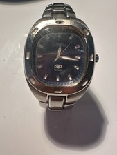 Fossil Blue Quartz Cushion Watch 100m Black/Blue Dial SS Silver Bracelet