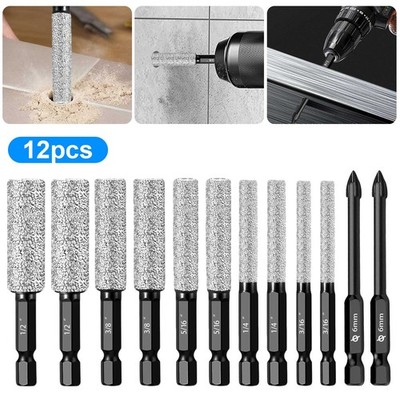 12x Dry Diamond Drill Bits Set Tile Drill Bits for Marble Glass Granite Ceramic