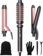 3 in 1 Curling Wand Set, Multi Curl, Curling Iron Set with Heated round Brush, F