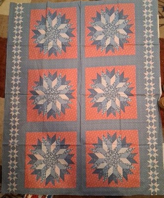 VTG Cheater Quilt Patchwork Cranston Fabric Country Blue Pink Calico Cotton 