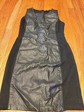 Women's SPANX Faux Leather Like Combo Fitted Dress Sleeveless Luxe Black L