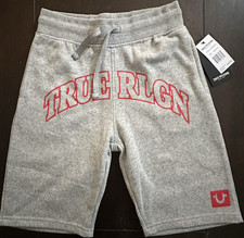 True Religion Boys Gray Fleece Cotton Sweat Shorts Elastic Waist Drawstring