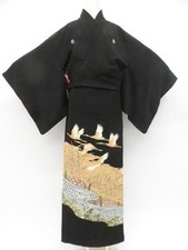 Japanese Vintage Kimono Tomesode Silk Gold Embroidery 5 Crests Japan eb-1643