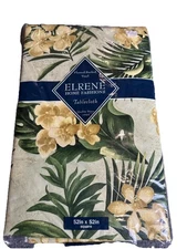 Elrene 52”x52”Square Vinyl Flannel Backed Tropical Yellow Floral Table Cloth NEW