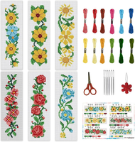 "6 StüCk Rosenblume Kreuzstich Lesezeichen Set Diy Kreuzstich Set 8\"X2.4\" Vorgedr"