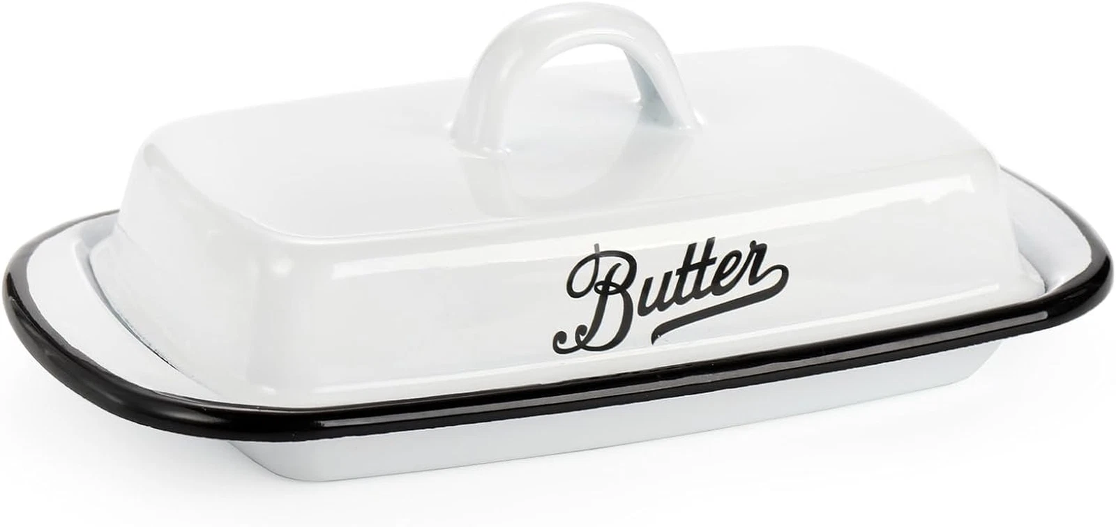 Enamel Butter Dish with Lid, Vintage Enamelware White Butter Tray Black
Opens in a new window or tab