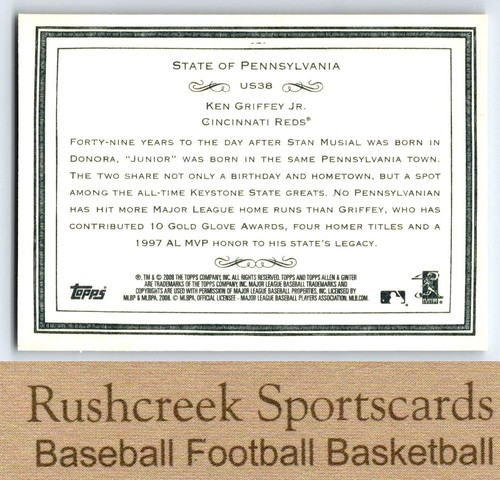 2008 Topps Allen & Ginter #US38 Ken Griffey Jr. United States - Bild 2 von 2