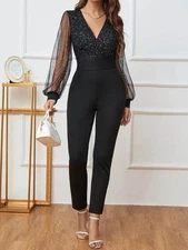 Bona Fide Fashion - Plunge Long Sleeve Jumpsuit - Women Fashion