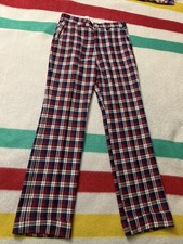 Vintage 70s Plaid Print Trousers Hippie Disco Era Size 34x34 Talon Zipper Mint