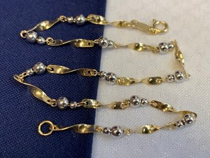 14K Yellow & White Gold Anklet 2.28g Fine Jewelry 9" Twisty Links & Balls Chain