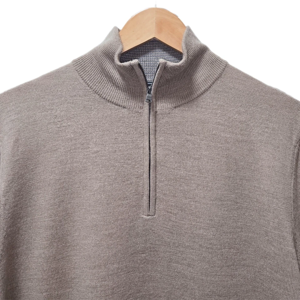 Express Men’s Merino Wool Quarter Zip Sweater  |  Taupe  |  Large - Image 3 of 4